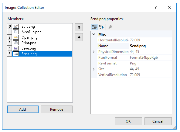 WinForms RadMenu Images Collection Editor