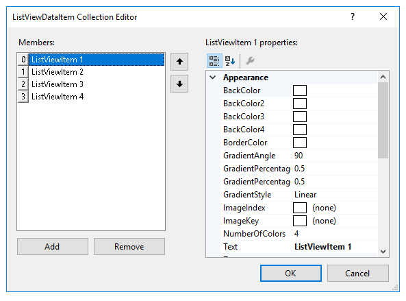 WinForms RadListView ListViewDataItem Collection Editor