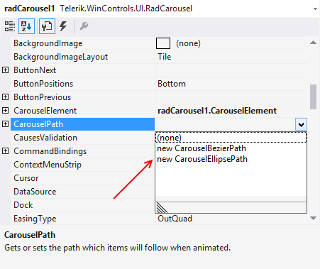 WinForms RadCarousel CarouselPath 
