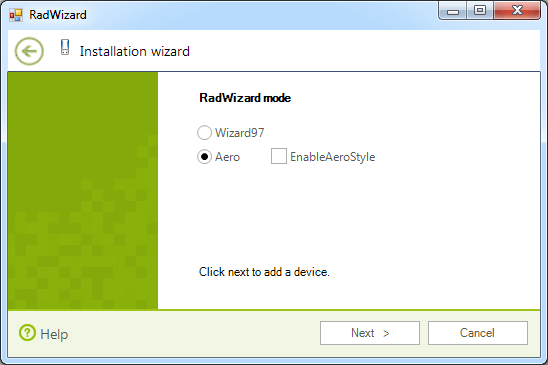WinForms RadWizard WizardMode Aero with disabled aero