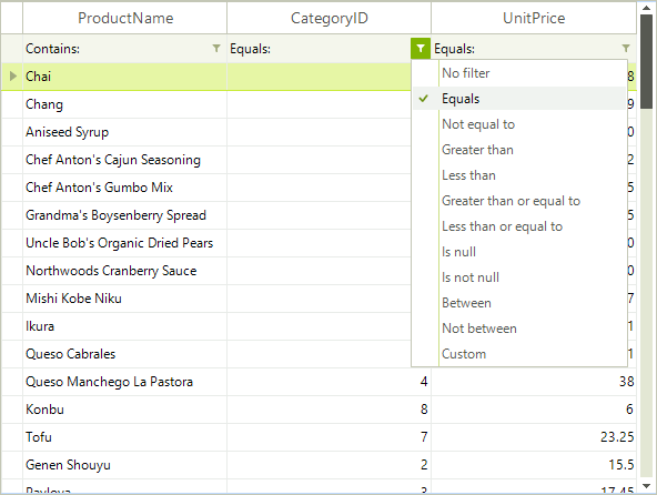 WinForms RadGridView Single Column Filtering