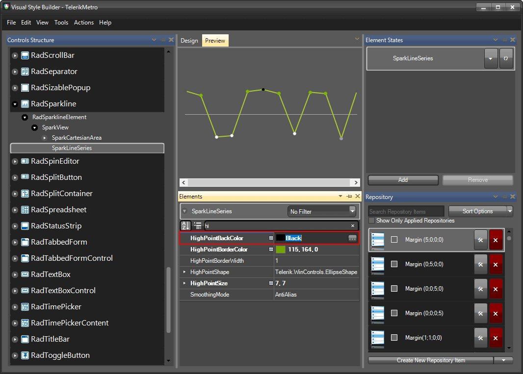WinForms RadSparkline HighPointBackColor