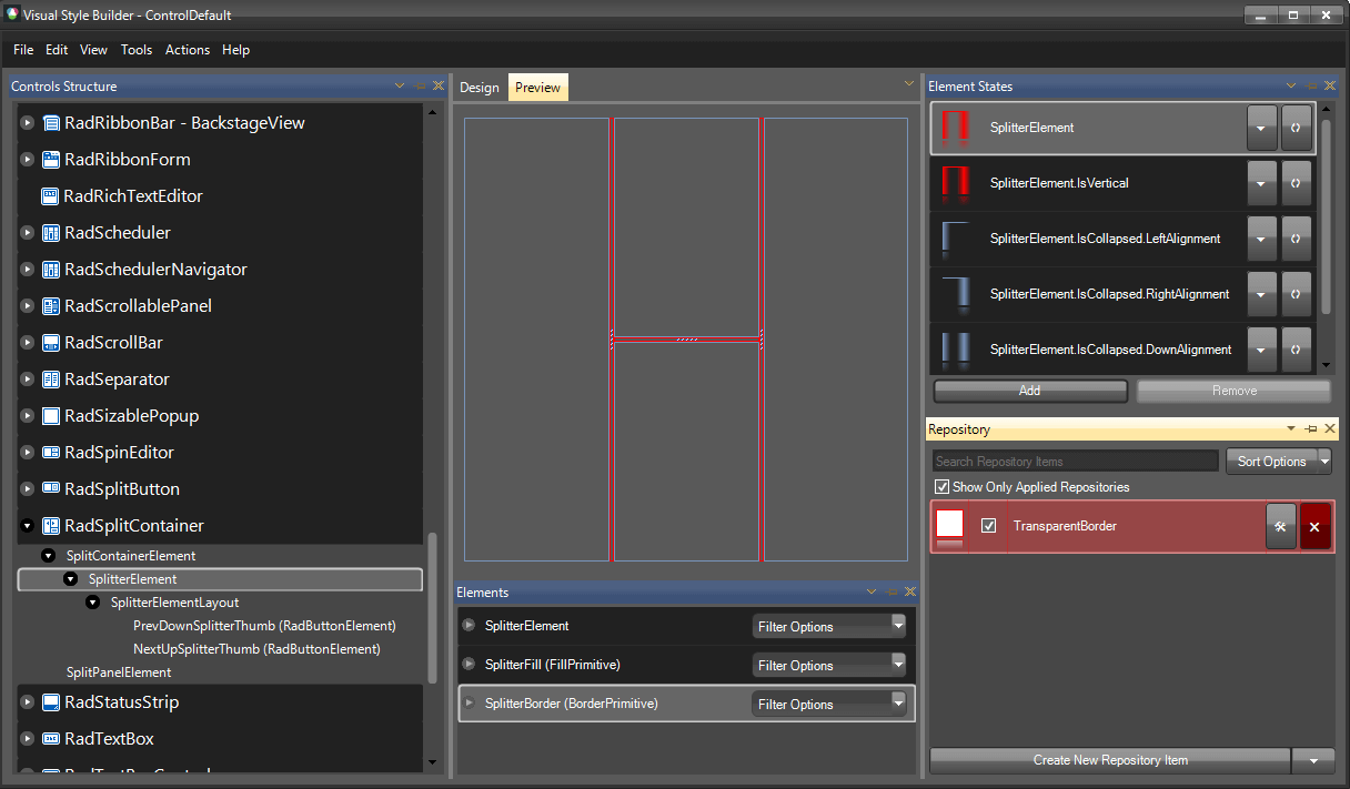 WinForms RadSplitContainer Red