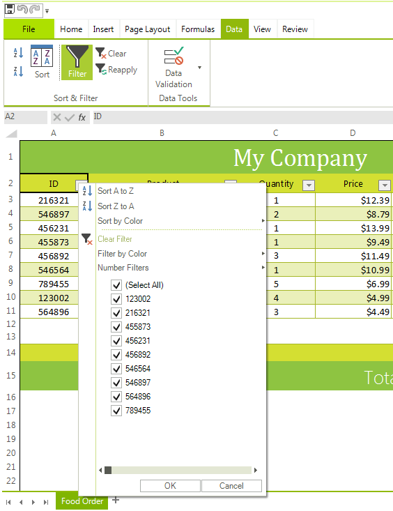 WinForms RadSpreadsheet Filtering Popup