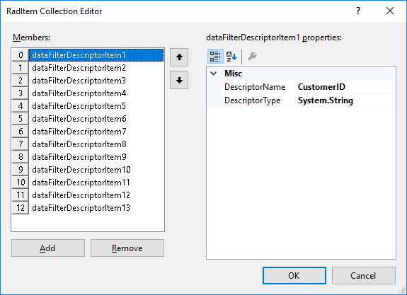 WinForms RadDataFilter Automatically populated Descriptors collection