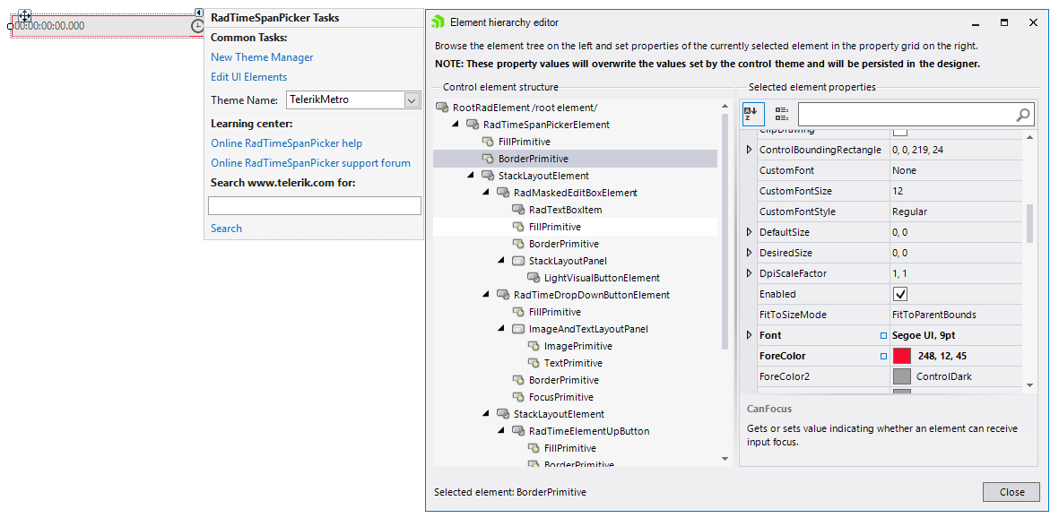 WinForms RadTimeSpanPicker Design Time