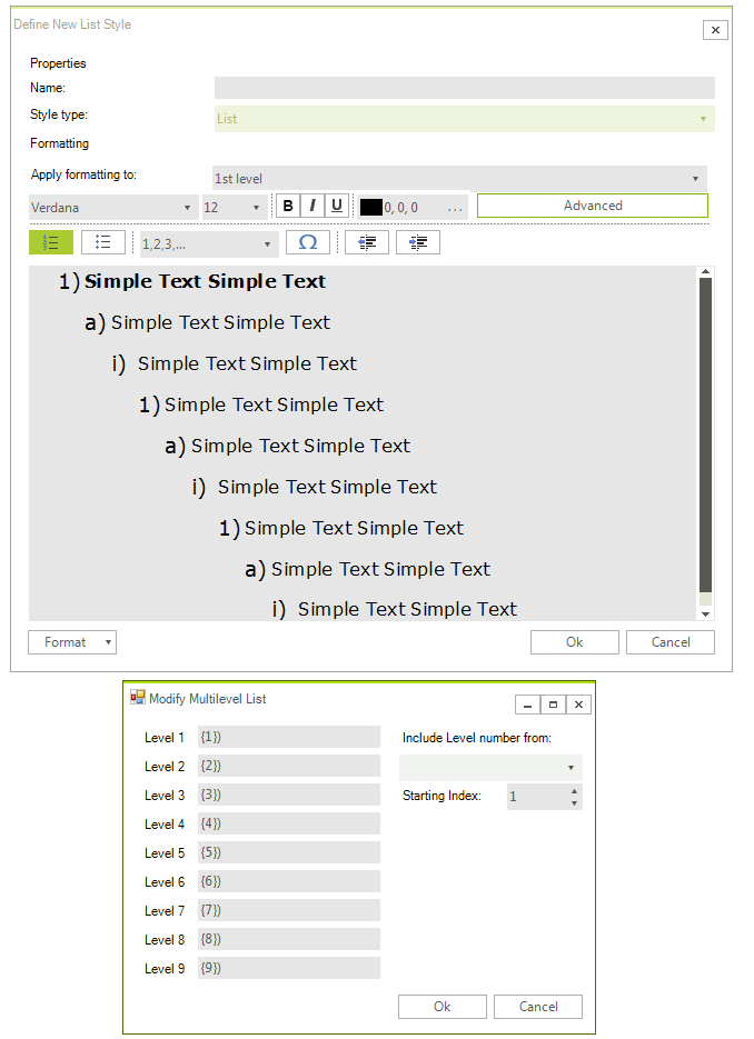 WinForms RadRichTextEditor Define new List Style Dialog