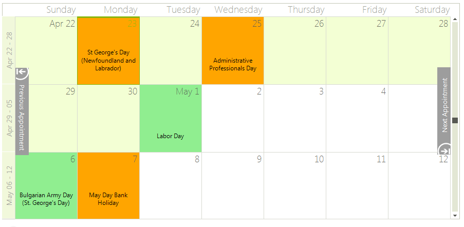 WinForms RadScheduler Holidays Formatting