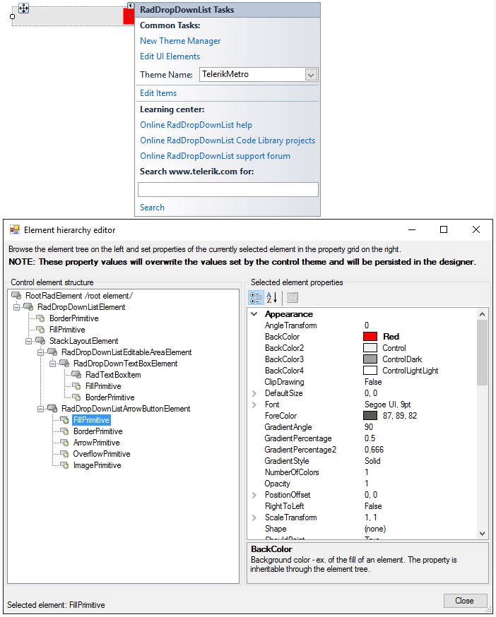 WinForms RadDropDownList Element Hierarchy Editor
