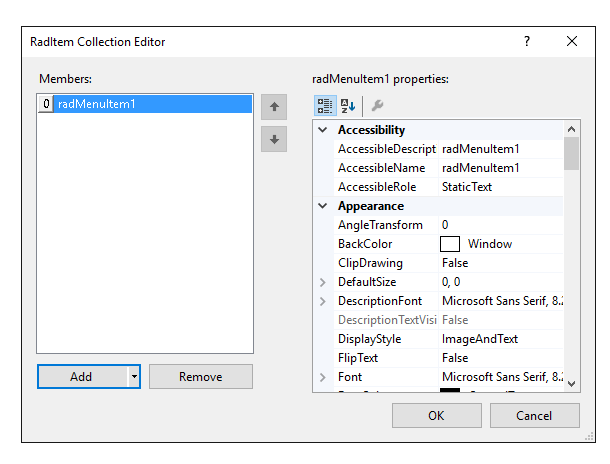WinForms RadSplitButton Add RadMenuItem