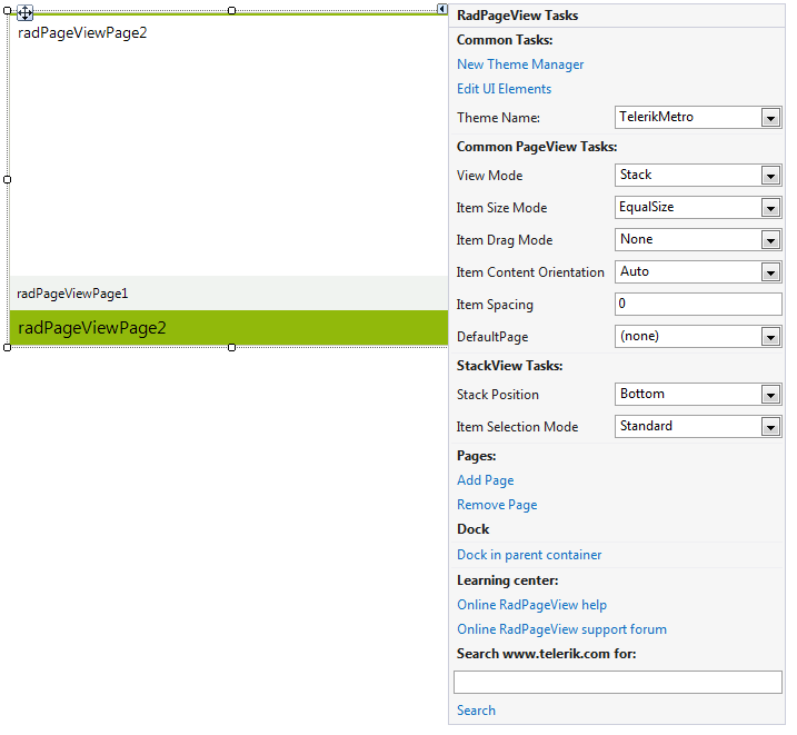 WinForms RadPageView Stack View Mode