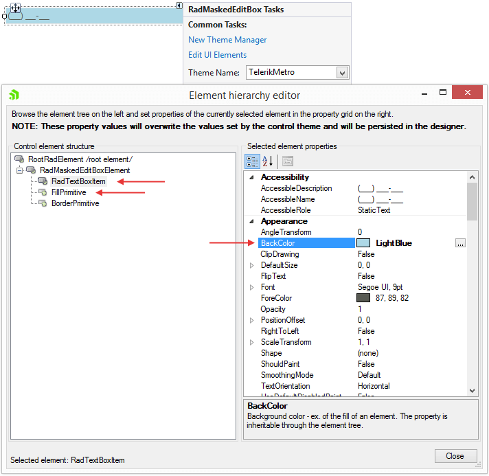 WinForms RadMaskedEditBox Element Hierarchy Editor