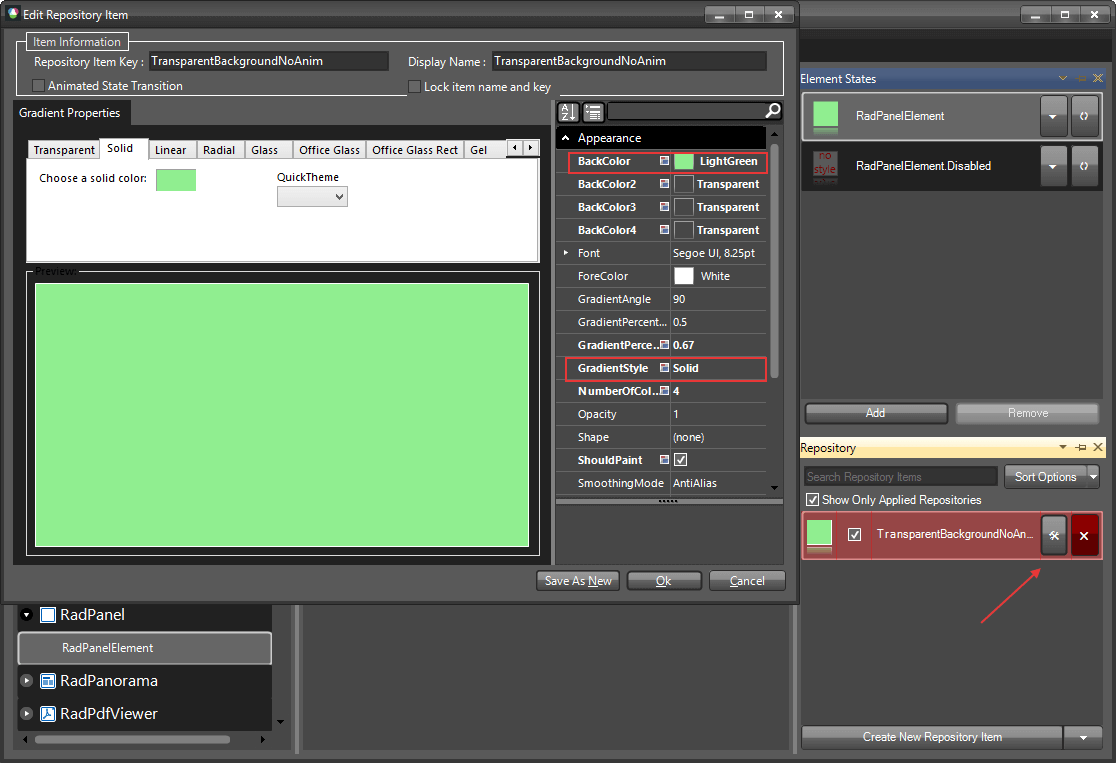 WinForms RadPanel Background Repository Item