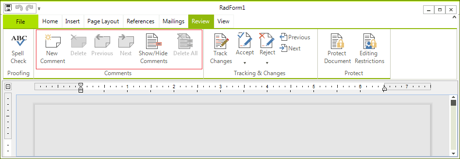 WinForms RadRichTextEditor Comments Options