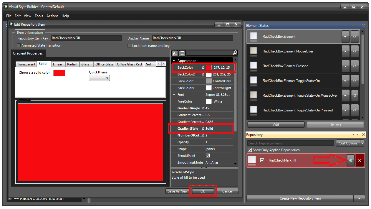 WinForms RadButtons RadCheckBox VisualStyleBuilder Fill repository