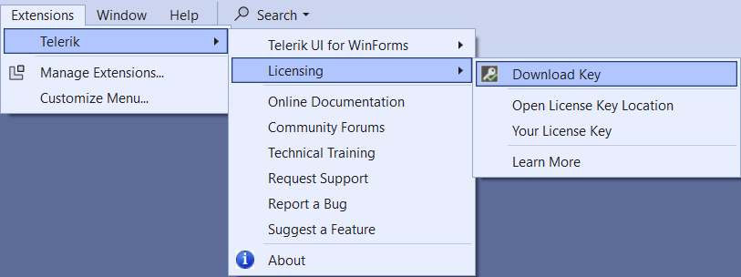 Installing a License Key with the VS Extensions