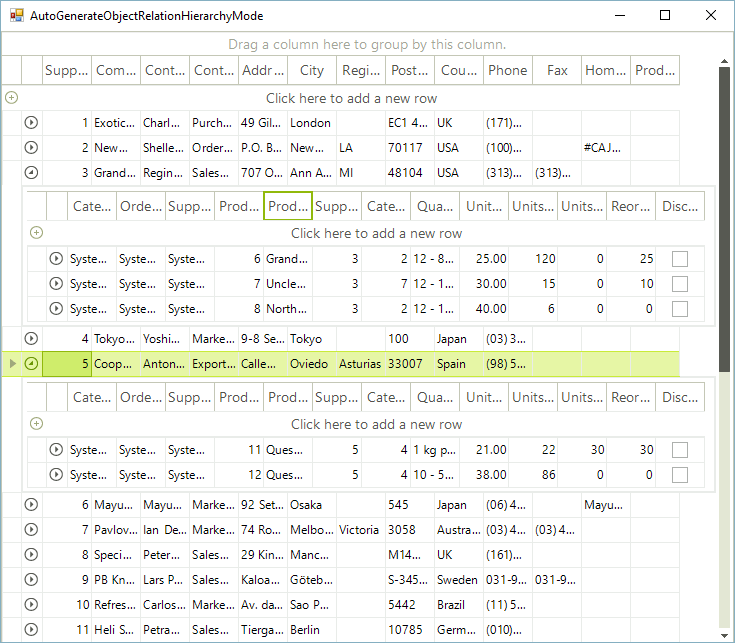 WinForms RadGridView Auto Generating Hierarchy Mode