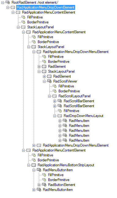 WinForms RadMenus MenuDropDown Elements Hierarchy