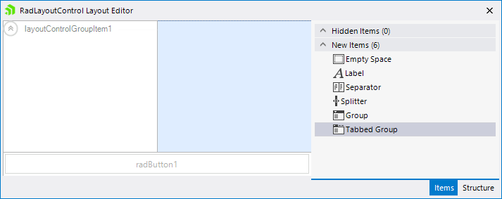 WinForms RadLayoutControl The Design Time Layout Editor