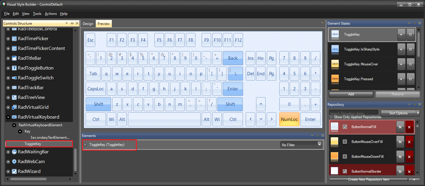 WinForms RadVirtualKeyboard Select ToggleKey