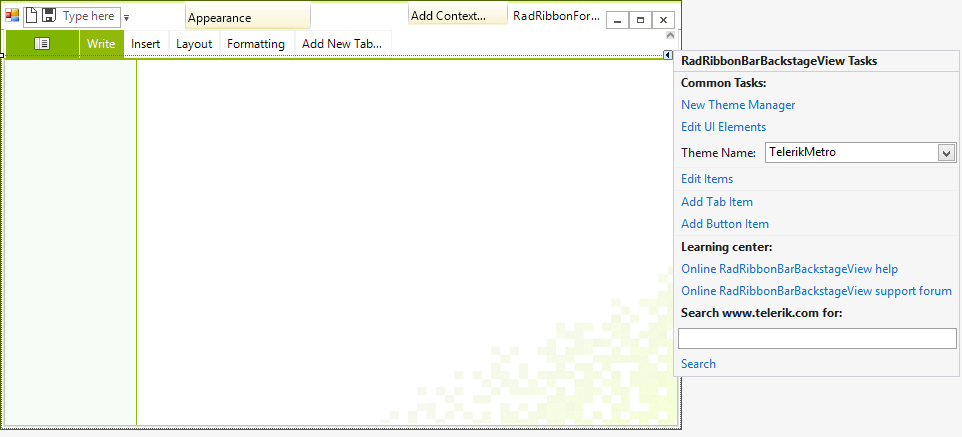 WinForms RadRibbonBar Smart Tag