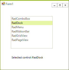 WinForms RadListControl Selection Event