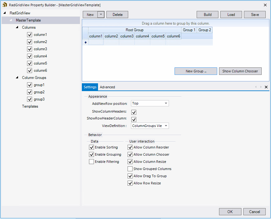 WinForms RadGridView Arrange the columns and groups