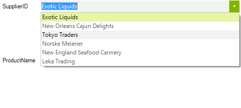 WinForms RadDataLayout DropDownListEditor