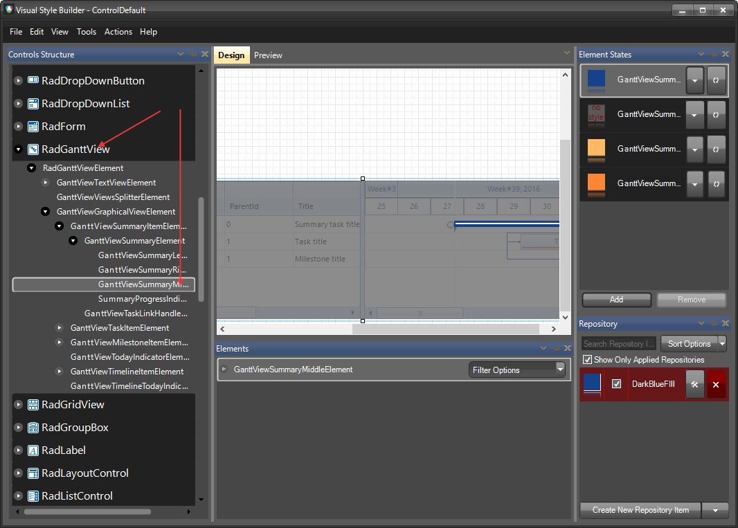 WinForms RadGanttView Visual Style Builder