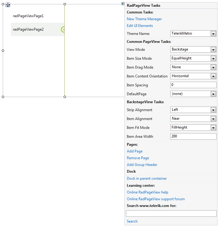 WinForms RadPageView Backstage