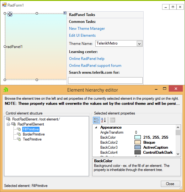 WinForms RadPanel Gradient BackColor