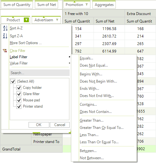 WinForms RadPivotGrid Filtering