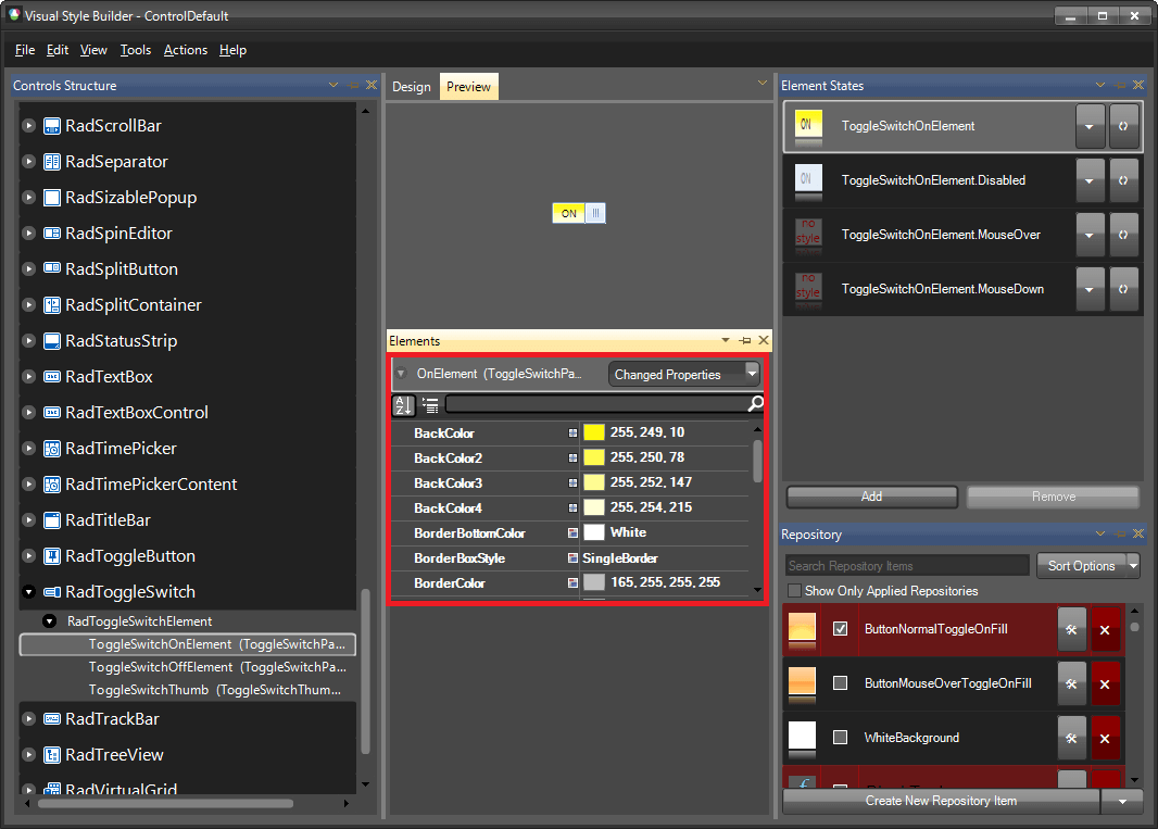 WinForms RadButtons togglebutton-customizing-appearance-themes 002