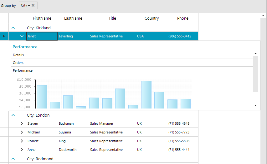 WinForms RadGridView Explorer Bar View Mode