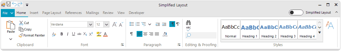 WinForms RadRibbonBar Simplified Mode