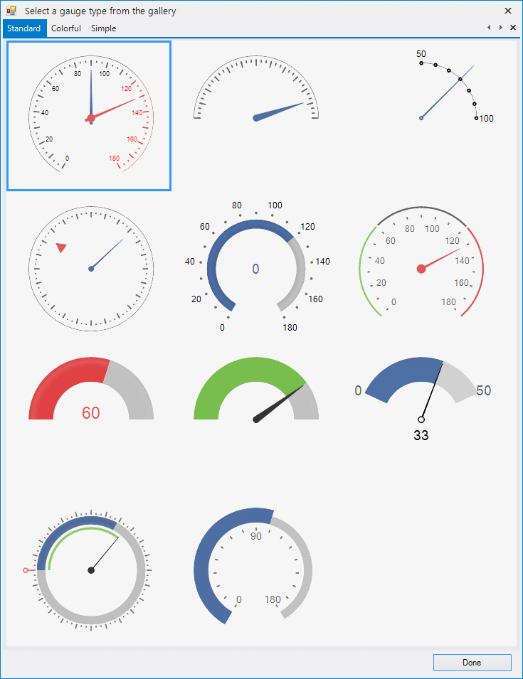 WinForms RadRadialGauge Gallery Types
