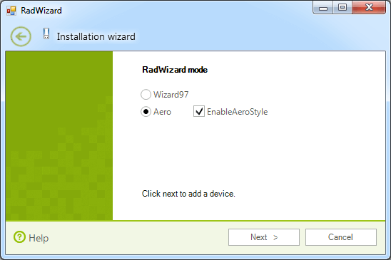 WinForms RadWizard WizardMode Aero with enabled aero