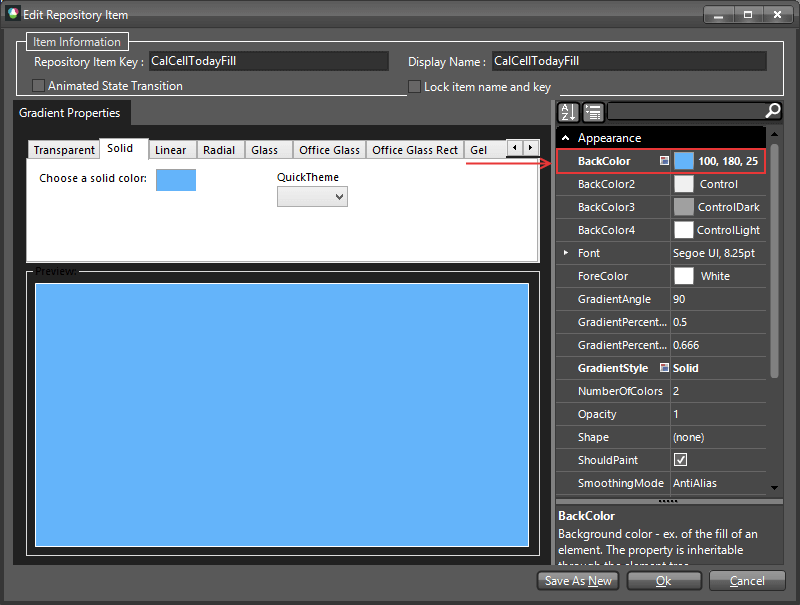 WinForms RadCalendar VisualStyleBuilder BackColor