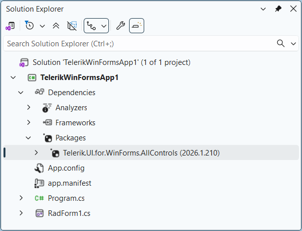 Install the UI.for.WinForms.AllControls