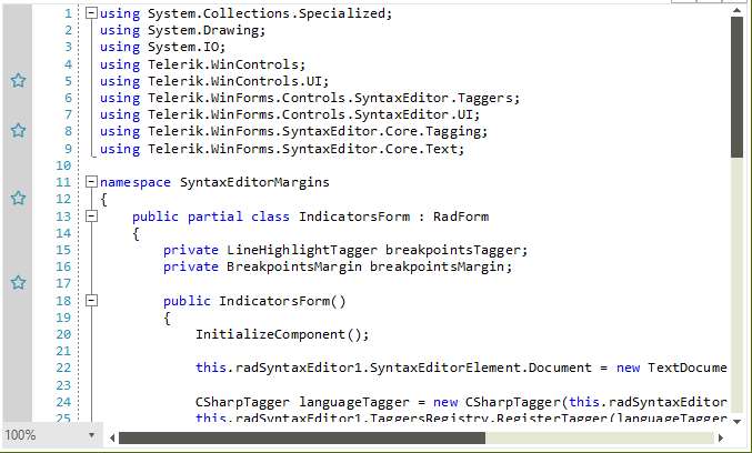 WinForms RadSyntaxEditor Defining Stars Margins