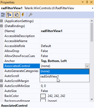 WinForms RadFilterView AssociatedControl