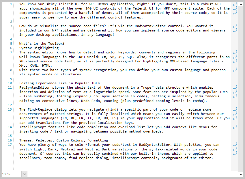 WinForms RadSyntaxEditor Word Wrap