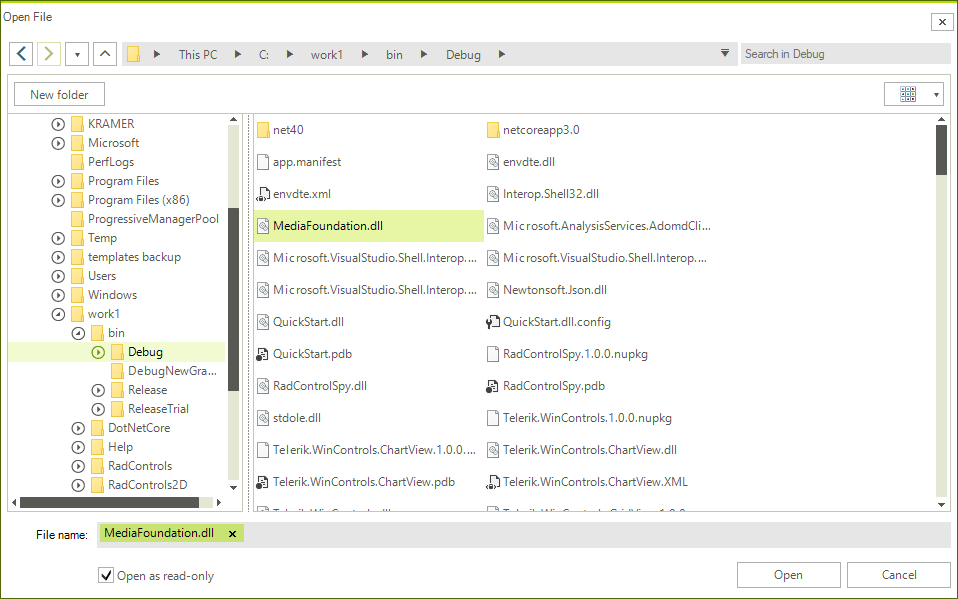WinForms RadFileDialogs RadOpenFileDialog With Checked ReadOnly CheckBox