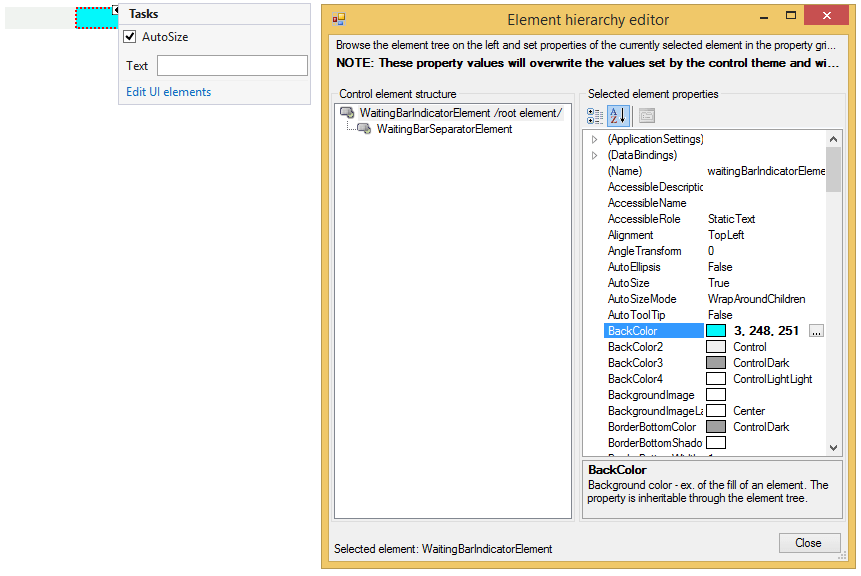 WinForms RadWaitingBar Element hierarchy editor