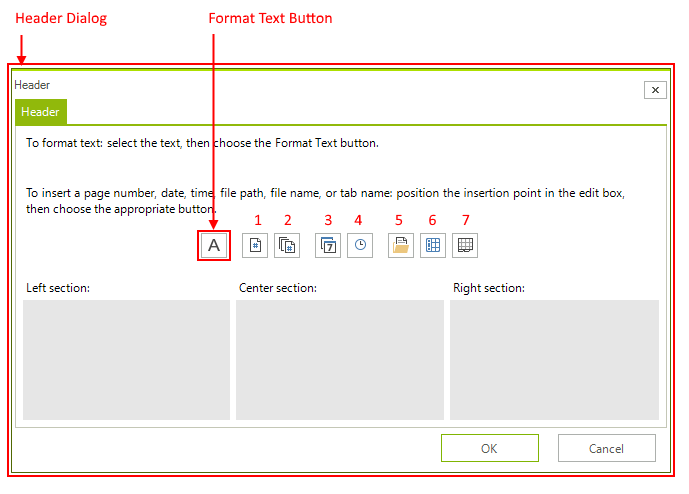 WinForms RadSpreadsheet Additional fields in Header and Footer dialog boxes