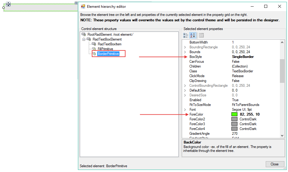 WinForms RadButtonTextBox Customizing Appearance