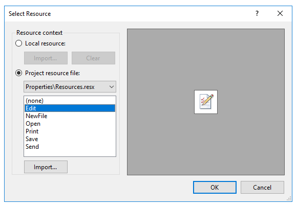 WinForms RadMenu Image Project Resources