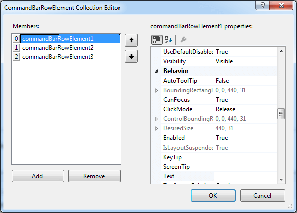 WinForms RadCommandBar Modify Row
