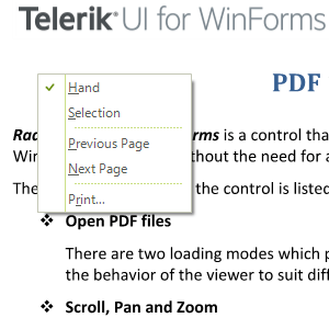 WinForms RadPdfViewer FixedDocumentViewerMode Pan