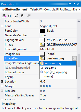 WinForms RadRibbonBar ButtonElement Properties Dialog